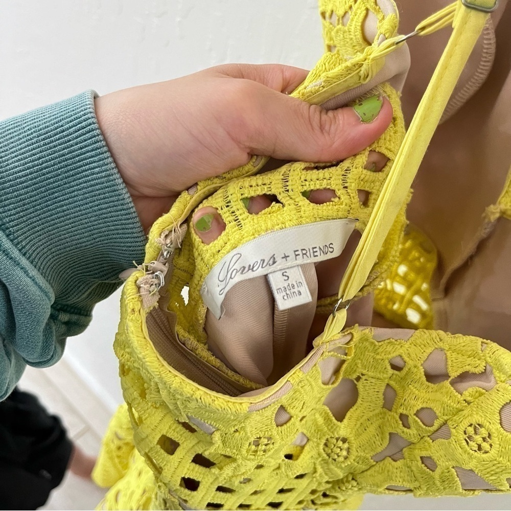 Lovers and Friends Above Knee Bellini Neon Yellow Lace Eyelet Small - Picture 13 of 14